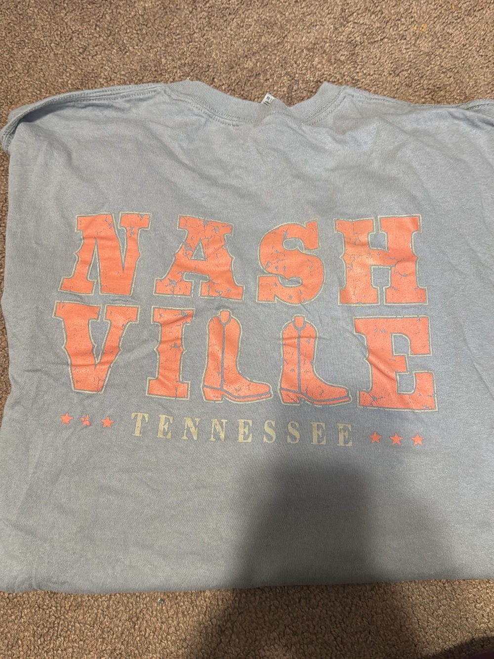 Nashville Tennessee Short Sleeve Tee - Light Blue with Coral Print